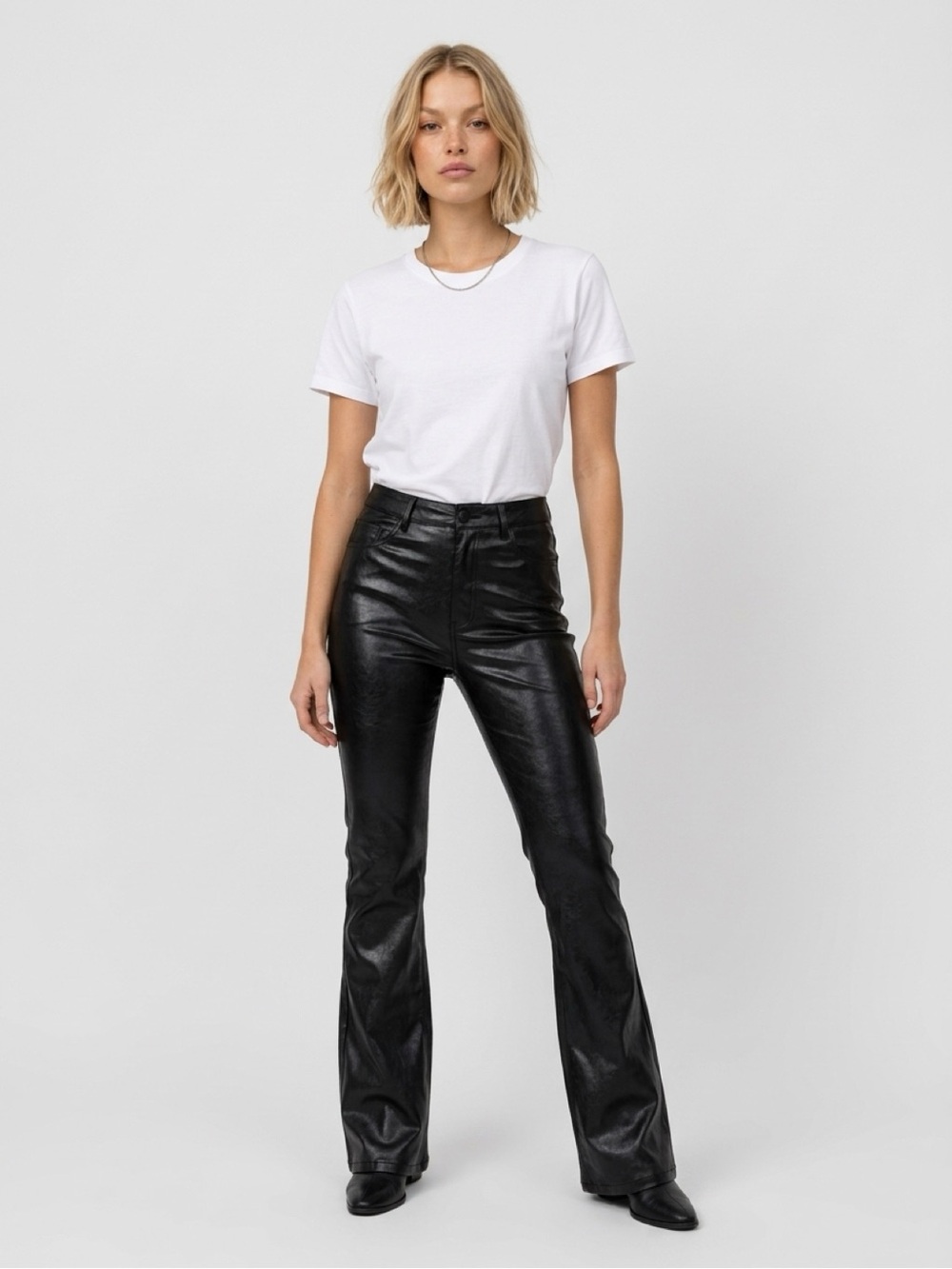 Edikted Black Faux-Leather Flare Jeans Size Small